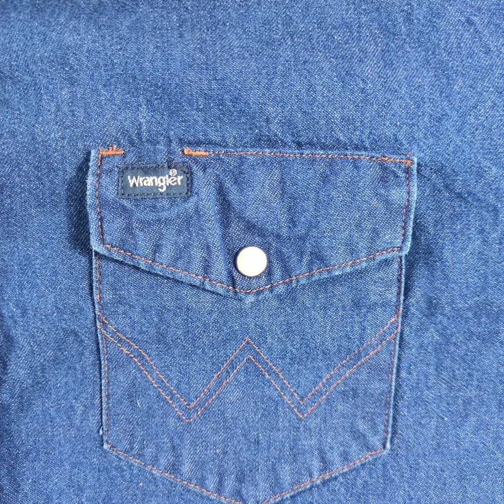 Wrangler Mens Long Sleeve Denim Western Shirt XL Blue Cotton Snap Front - Picture 6 of 9